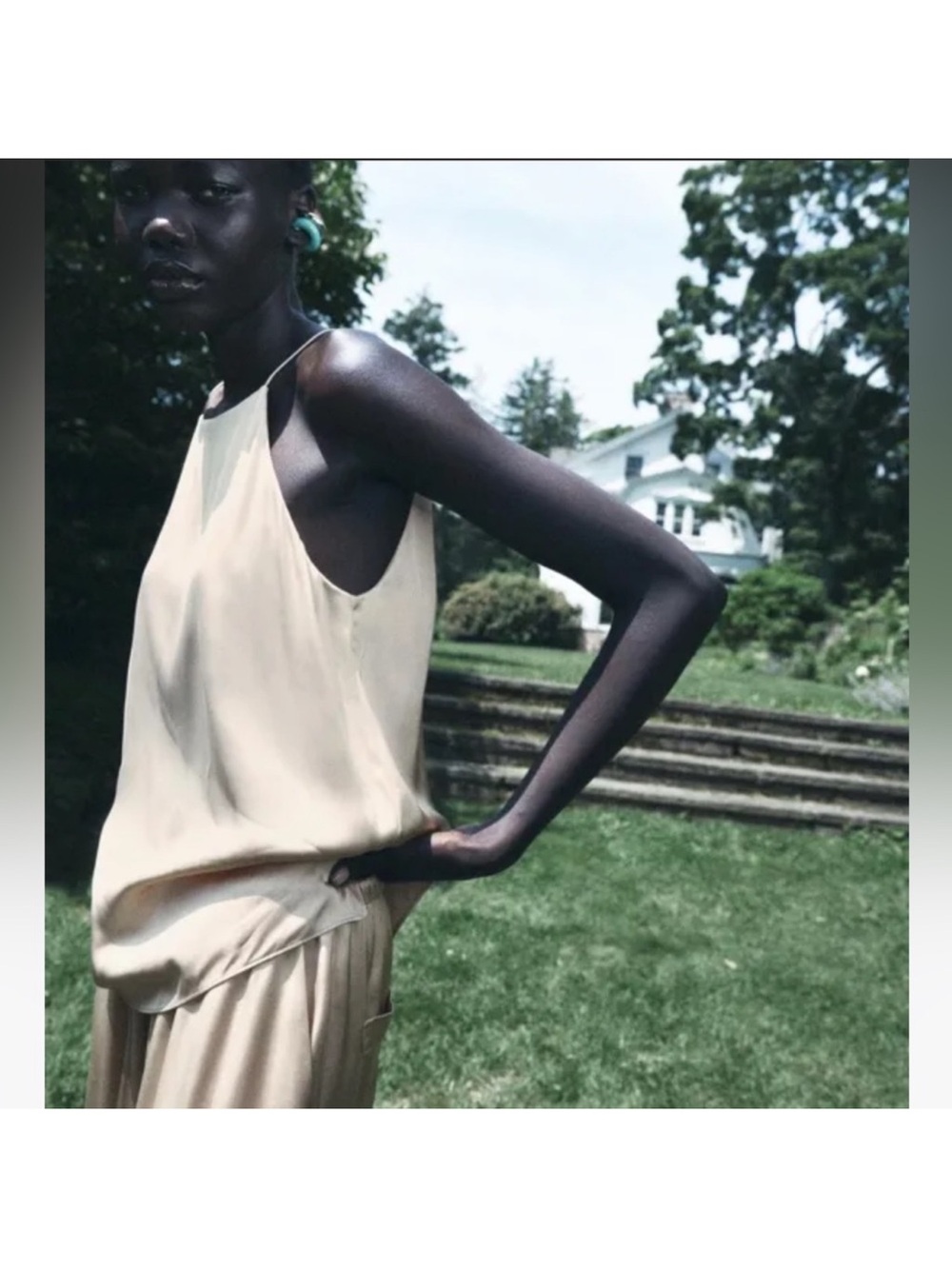 Zara cream beige satin tank and pants set